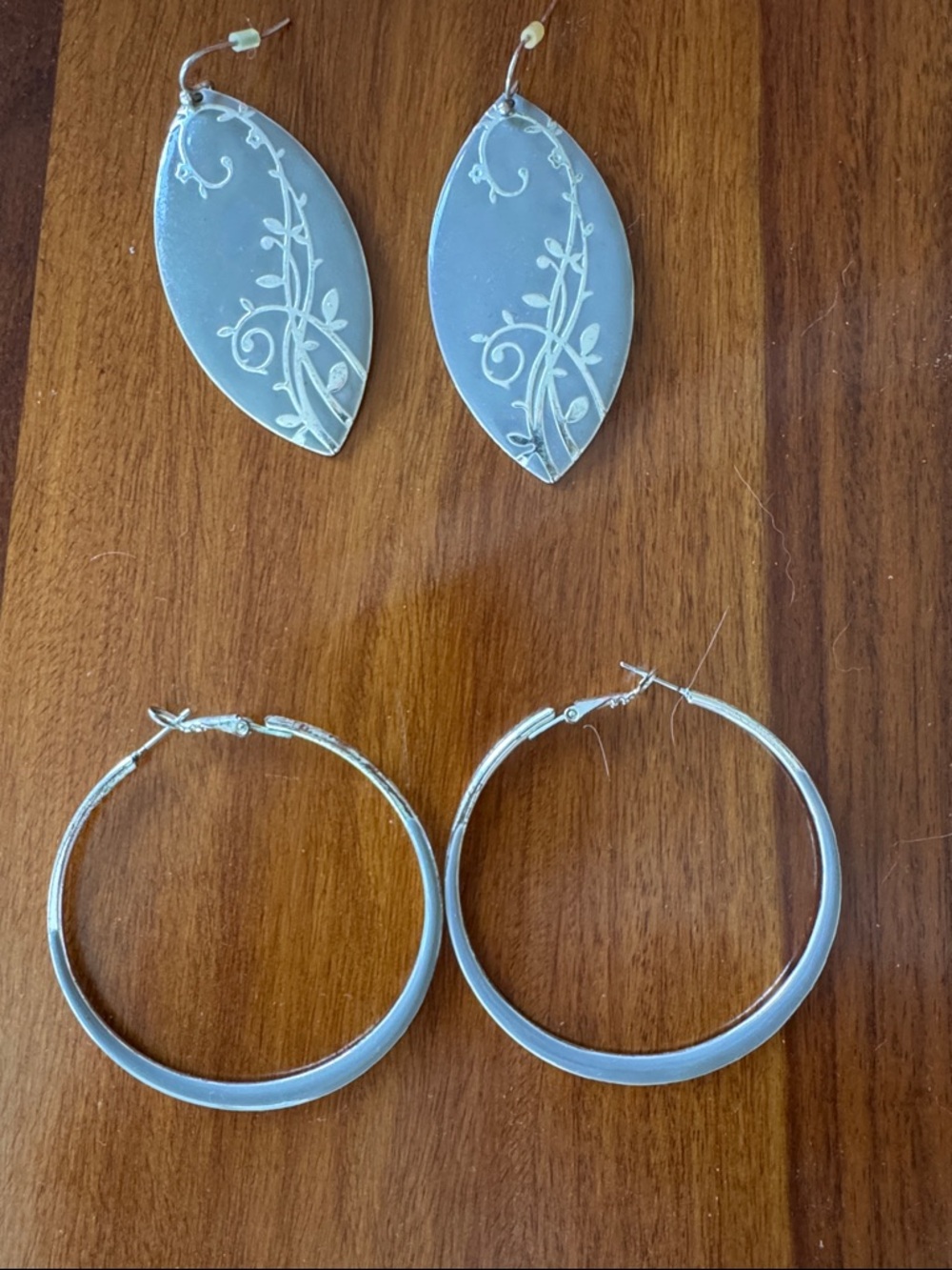 Silver Leaf Filigree Drop Earrings & Silver Hoop Set - Women Jewelry